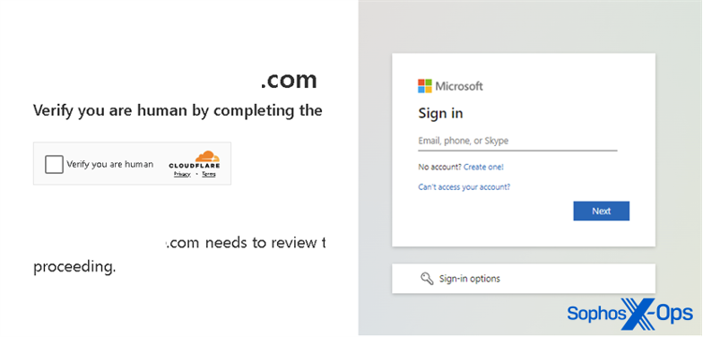 Figure 11: The fake authentication window for the phishing site the QR code directed targets to, with a Cloudflare security check to validate the target