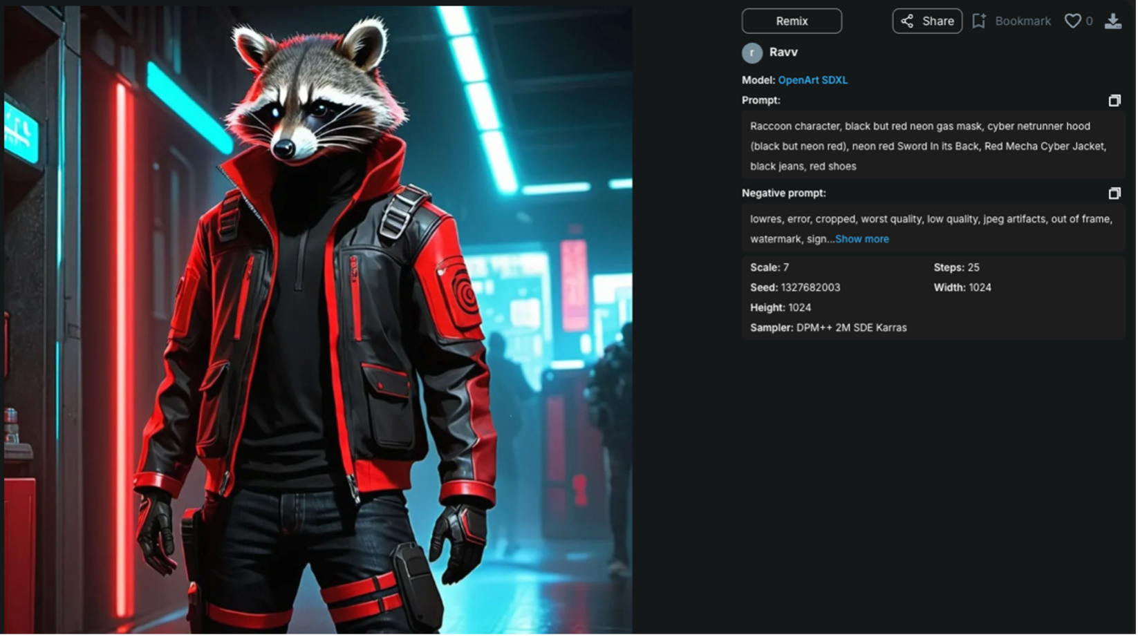 A screenshot of the same raccoon from figure 8 from a generative AI website.