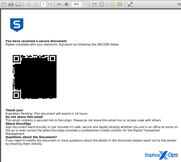 Figure 10: A phishing email with a QR code targeting Sophos employees