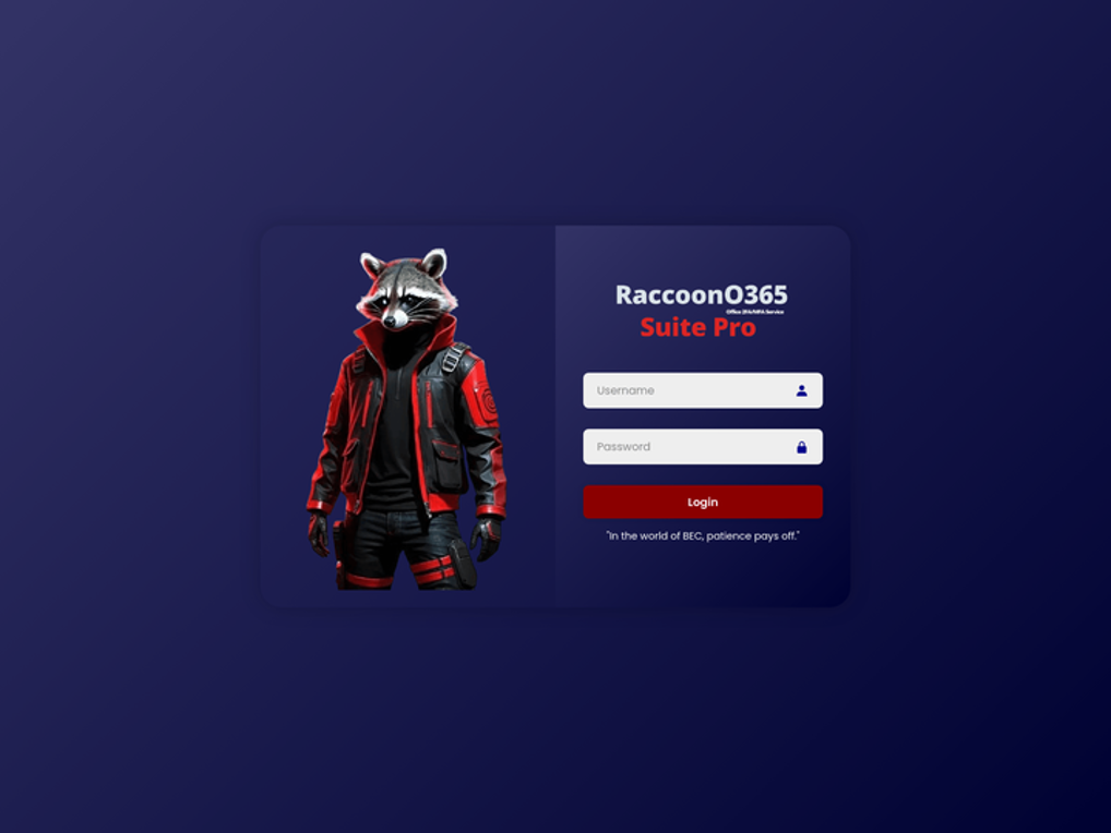 A login screen with a picture of a raccoon with a human body dressed in futuristic gunslinger garb.