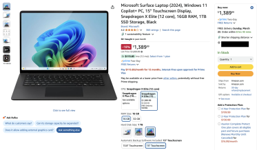 a screenshot of an amazon listing for a microsoft surface laptop 7