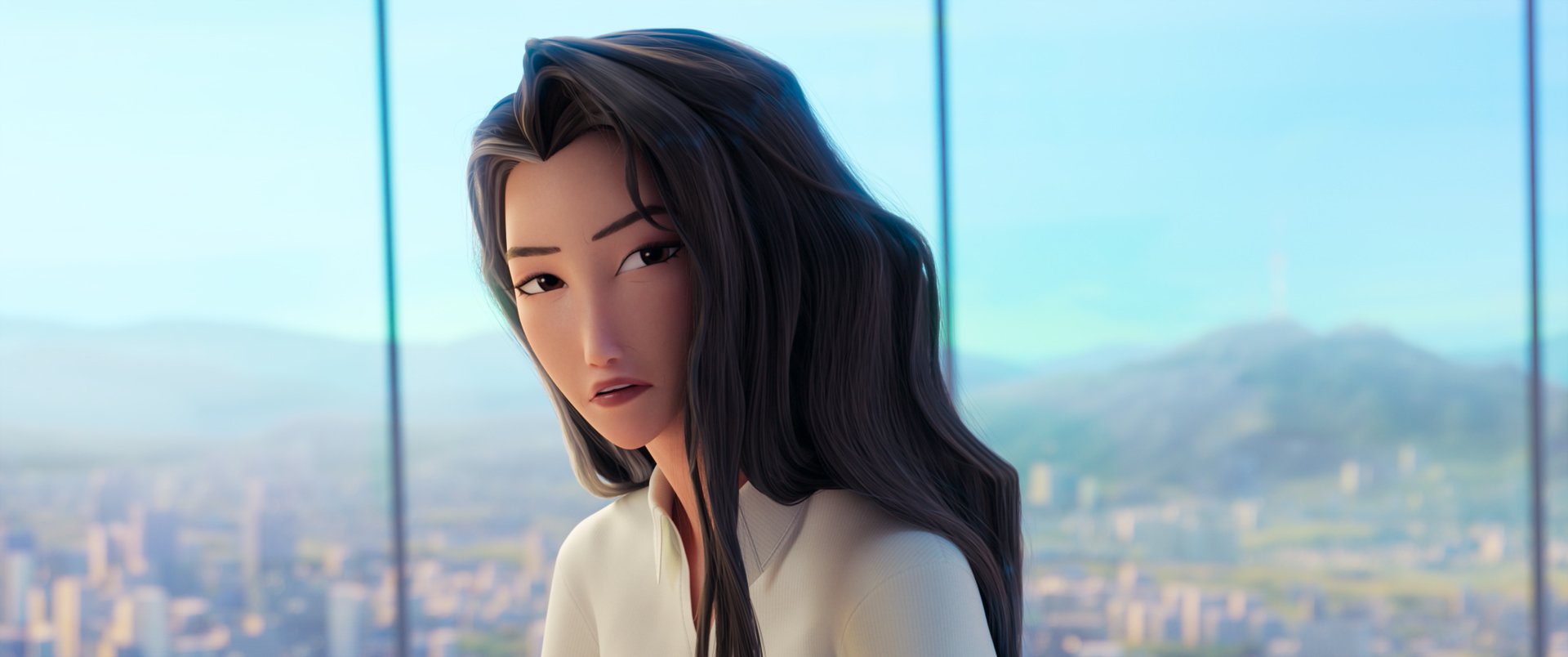 Celine looking at something off-screen.