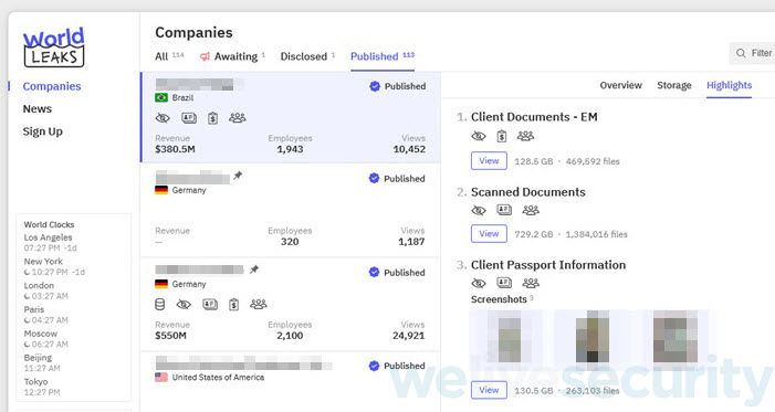 Figure 4. World Leaks data leak site Figure 4. World Leaks data leak site