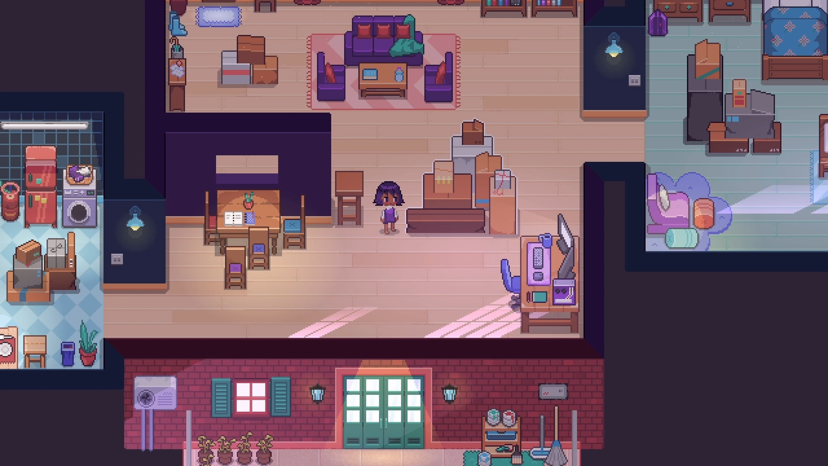 Alo's apartment in Fishbowl, there are stacks of boxes everywhere